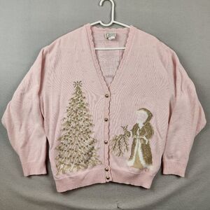 Vintage Women's Company Collection Pink Christmas Cardigan Sz XL